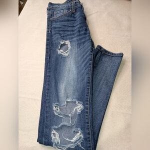 FLYING MONKEY Designer distressed ripped Thrash Holy Dark Wash blue jeans (#196)